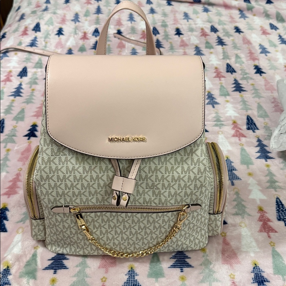 Michael Kors Cream and Pink Backpack